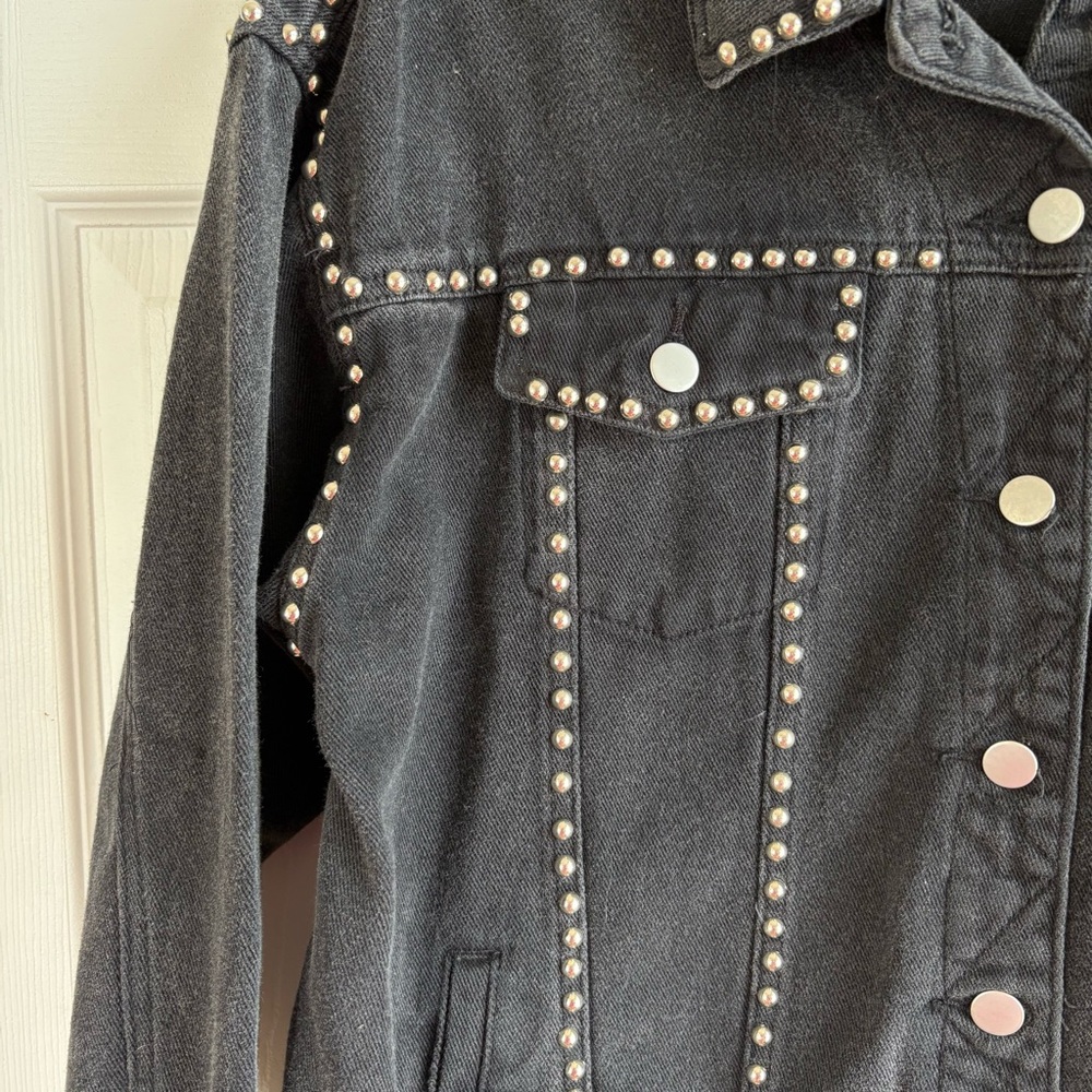 Vici Black Jean Denim Jacket with Studded Details Oversized Biker XS - Picture 2 of 10